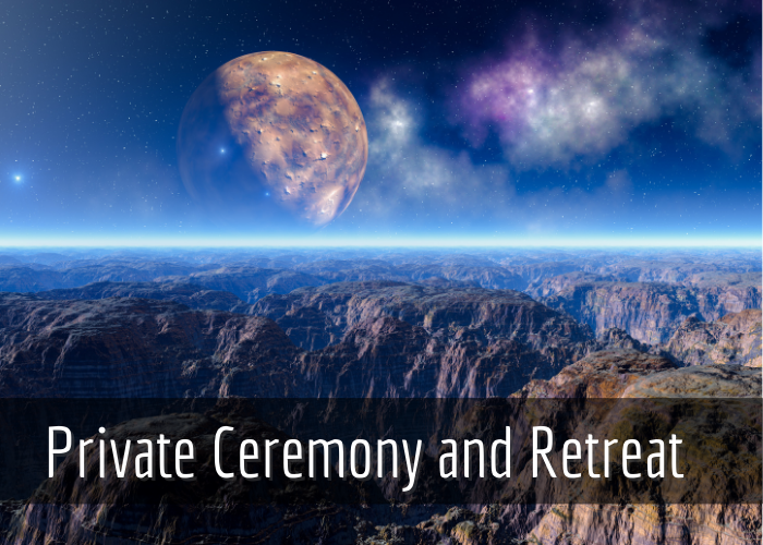 image of the moon over a canyon with the overlay private ceremony and retreats